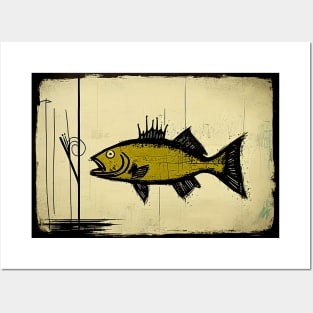 Green Largemouth Bass in Abstract Style Painting Posters and Art